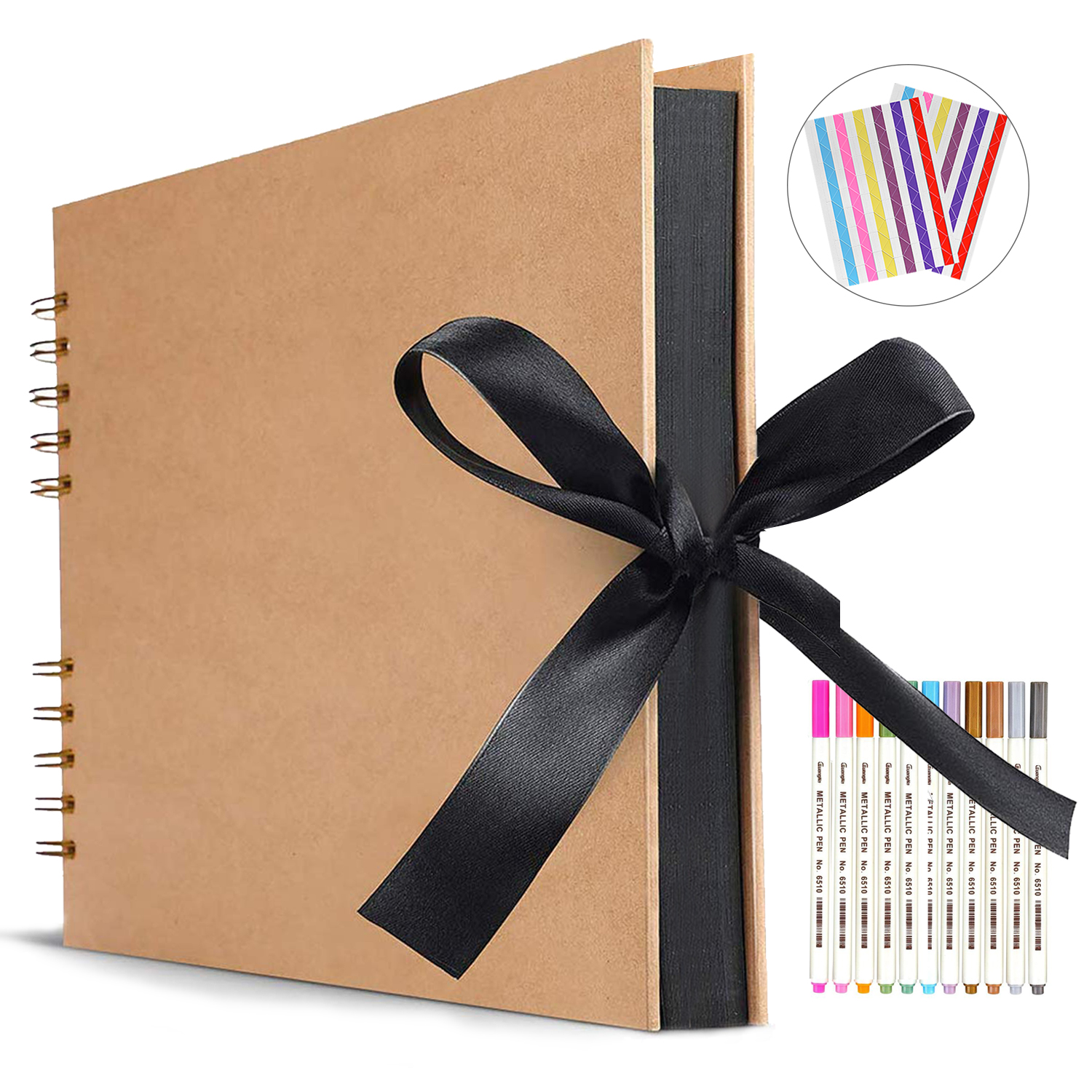 FUNVCE Scrapbook Photo Albums, (40 Sheets, 80 Pages) Memory Books 12 x 9 inch A4 Craft Paper DIY Scrapbooking Photo Albums with 12 Metalic Marker Pens for Anniversary Birthday Friends Childrens Gift